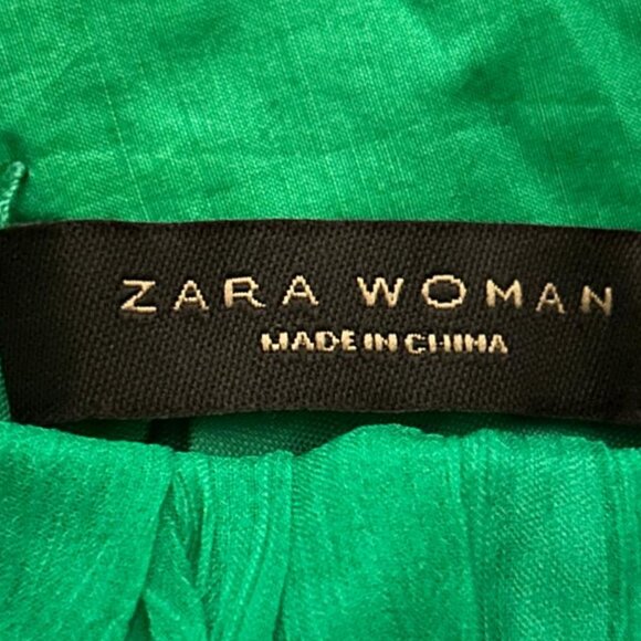 Zara Women 100% Silk Halter Neck Emerald Green Floral Detail A-Line Dress Size L - Picture 13 of 16